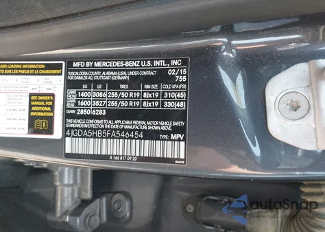 2015 Mercedes-Benz Ml 350 4Matic z USA, uszkodzony, nr VIN 4JGDA5HB5FA546454